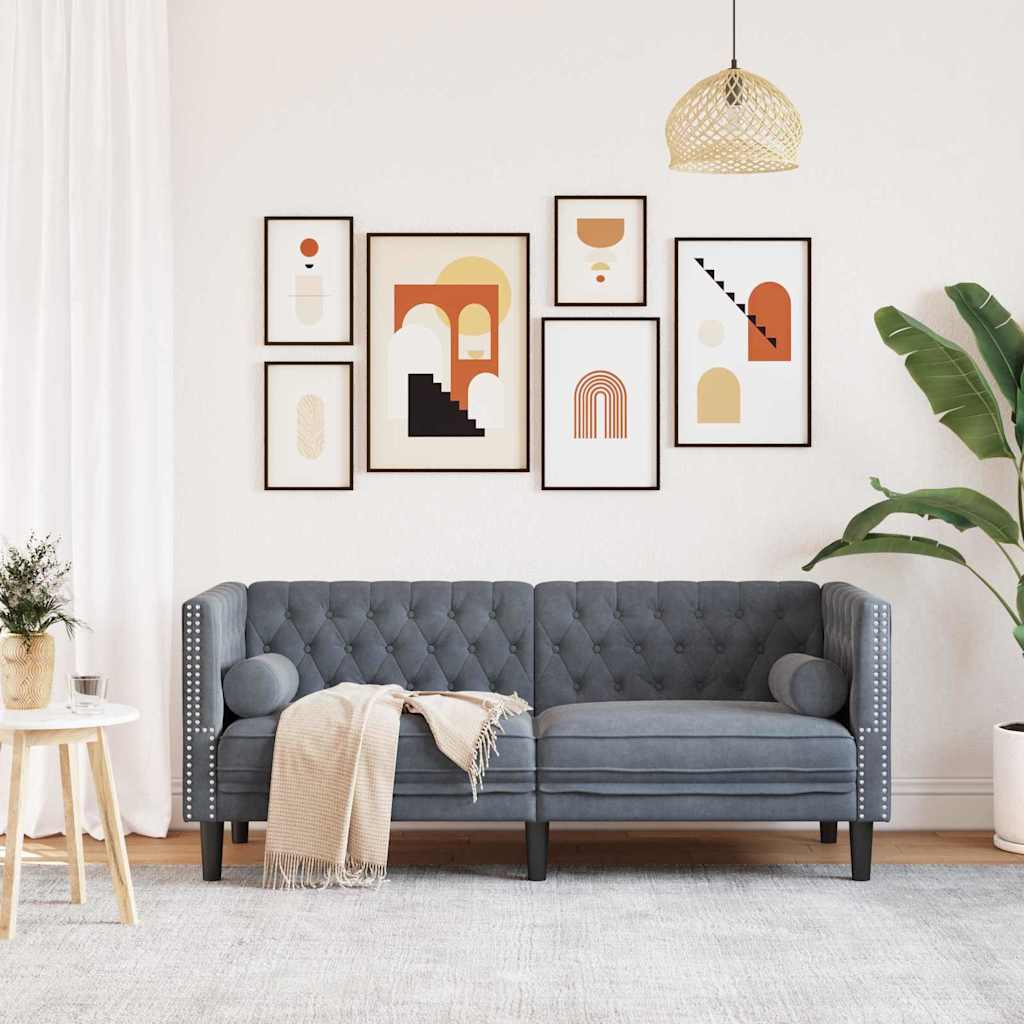 Chesterfield Sofa Other Dark grey 174 x 74.5 x 70.5 cm Velvet